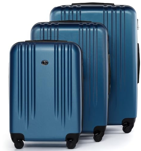 FERGÉ Kofferset 3 teilig Hartschale Marseille Reisekoffer Trolley-Set (Handgepäck, L, XL) 3er Set Hartschalenkoffer Roll-Koffer 4 Rollen 100% ABS blau