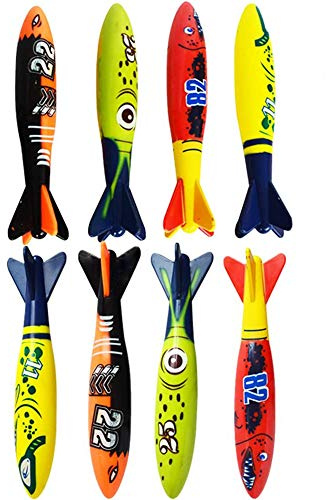 Carykon 8 Pcs Dive Toy Underwater Swimming Pool Toy Gliding Shark Throwing Torpedo（Rocket