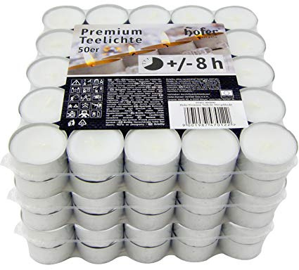 Hofer Premium Tealight Candele Bianche Non profumate - 150 Pezzi - Tea Light Candeline Cera Antigoccia - Durata di combustione 8 Ore - 3 x Set di 50 Lumini