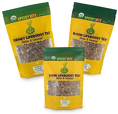 Speedyvite Tea Total Detox & Cleanse Combo: Blood Cleansing Tea 4oz + Kidney Bladder Tea 4oz + Liver Detox Tea 4oz Natural Herbal Supplement