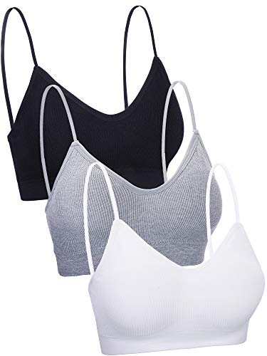 Boao 3 Pieces Neck Tube Top Bra Seamless Padded Camisole Bandeau Sports Bra with Elastic Straps (Black, White, Grey, XL-XXL)
