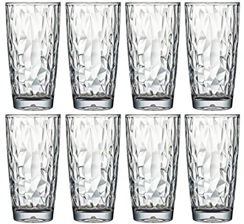 VEILEDGEM [Sembra di vetro] 450 ml 8-Pezzo impostato Shatter resistente sicuro Coppa di plastica Nessun BPA Può essere lavato nella lavastoviglie (trasparente)