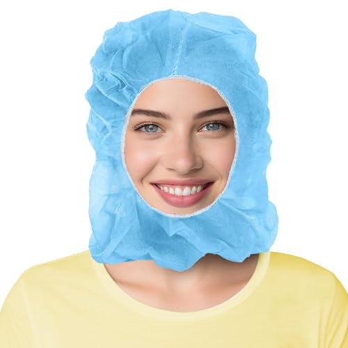AMZ Medical Supply Blue Disposable Hood Caps, One Size. Pack of 1000 Polypropylene Disposable Hoods with Elastic Edge. Breathable Full Face Hair Net. Protective Caps Hoods Hairnets