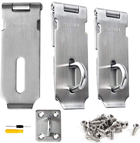 xianzhanEU 3 Stück Vorhängeschloss Haspe, 304 Edelstahl Schlossriegel Überfalle Schloss, Riegelschloss Haspe, mit Schrauben und Schraubendreher, für Tür Schrank Haustierkäfig Kisten