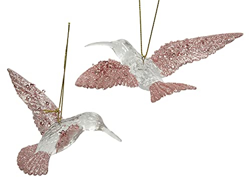 Decoris Christbaumschmuck Kunststoff 11cm x 1 Stück Sortiert Kolibri Vogel bruchsicher transparent klar rosa