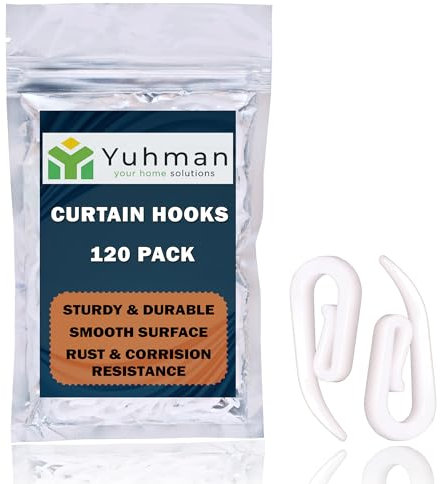 Yuhman 120 Pack Curtain Hooks Plastic White – 2.8cm x 1.2cm Premium & Heavy Duty Drapery Hooks - Ideal for Windows, Doors & Shower Curtains - Fits All Types of Curtains