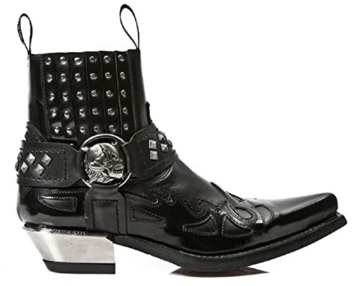 New Rock 7950-S9 Black Ankle Boots Western Goth Strap Skull Stud Metal 42