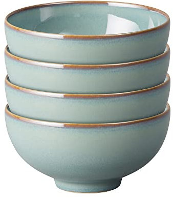 Denby - Regency Green Rice Bowls Set of 4 - Dishwasher Microwave Safe Crockery 480ml 13cm - Green Ceramic Stoneware Tableware - Chip & Crack Resistant Soup Bowls