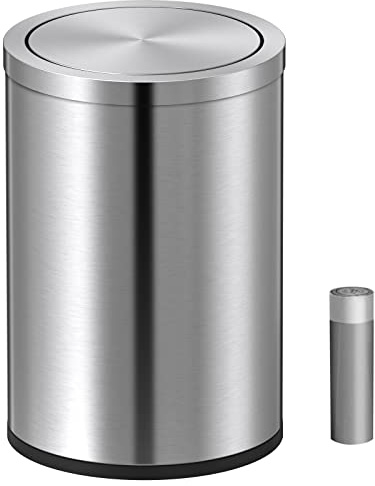 Mbillion Mülleimer mit Deckel, kleiner Mülleimer, niedlicher Metall-Mülleimer für die Arbeitsplatte, Edelstahl, 9 l, Mülleimer für Büro, Wohnzimmer, Schlafzimmer, Silberfarben
