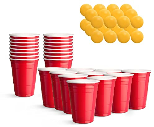 KEPLIN Cup Toss Game - 48 Reusable Plastic Cups and Balls Set - Versatile and Durable, Easy to Clean and Portable Tabletop Kit for Parties, Birthdays and Gatherings - Perfect for Indoor and Outdoor