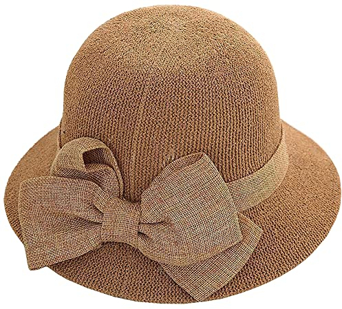 Damen-Sonnenhut im Stil der 1920er-Jahre, Glockenhut mit Schleife, Sommerhut, Bowler, Sonnenhut für Damen, khaki, M