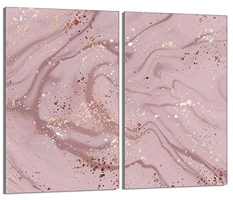 Herdabdeckplatten 2 Teilig 2x30x52 cm Ceranfeldabdeckung Küche Elektroherd Induktion Herdschutz Spritzschutz Glasplatte Schneidebrett, Marmor Rosa