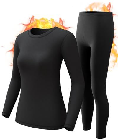 Women's Thermal Underwear Base Layer Set Winter Top And Bottom Fleece Lined | Woman Solid Thermal Set. 90% Poly 10% Spandex. Lightweight Breathable Moisture-Wicking Soft Under Layer For Cold Weather