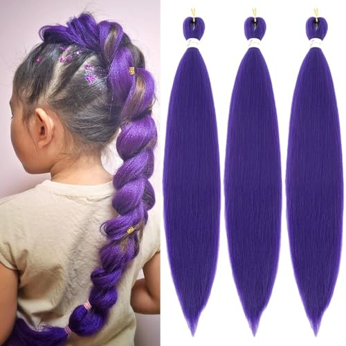 Purple Hair Extensions Pre Stretched Braiding Hair - 26 Inch Purple Hair For Braiding Hair Soft Yaki Texture 3 Packs Crochet Braids Hair Extensions for Black Women (Dark Purple)