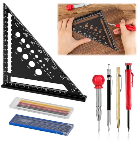 Aoreun Escuadra de carpintero, 180 mm Escuadra Metálica Multifuncional escuadra carpintero escuadras metalicas carpintero ángulo de Carpintero Escuadra Combinada Regla Triangular Métrica de Aluminio