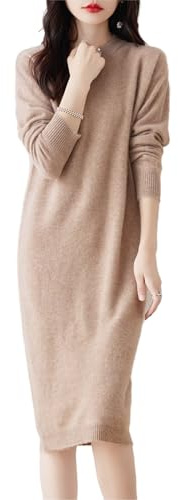 Ailaile 100 % merinoull tröjklänning dam mellanlängd rund hals långärmad pullover rund hals höst vinter stickad klänning