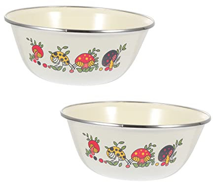 Mikinona Ciotole Per Cibo in Ferro Smaltato 18 Cm, Set Da 2 Pezzi, Contenitori Per Alimenti Fondo Antiscivolo, Multifunzionali Per Cucina, Insalata, Zuppa e Preparazione Alimentare