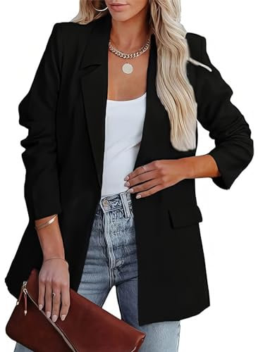 MGizo DtiSpectrum Blazer pour Femme - Veste de Costume Ample à Simple Boutonnage Ouverte sur Le Devant pour Femme de Bureau, Vestes d'affaires à Manches Longues et Col à Revers