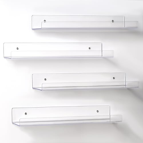 T-LOVENDO.ES Pack de 4 Estantes Flotante Acrílico Transparente, Flotante, Repisas de Pared Decorativas, 38 cm, Estante para Sala de Estar, Dormitorio, Cocina, Baño Oficia, Baldas Pared Almacenaje