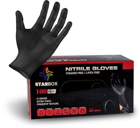 STAR BOX Gants Jetables en Nitrile - Haute Résistance, Sans Latex, Pack de 100 pcs, Taille M/L/XL, Pour Usage Professionnel et Domestique (XL)