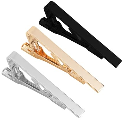 FUZVOL 3 PCS Tie Clips for Men,Classic Silver Black Gold Tie Pins Set,Long Styles Tie Bar Clip Necktie Accessories for Daily Life Wedding Business