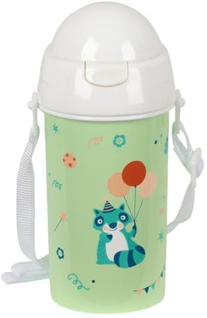 Safta PRESCUCOLAR Fiesta - Bottiglia di apertura automatica, con cannuccia, bottiglia d'acqua, senza BPA, con tracolla, comoda e leggera, 500 ml, 7,3 x 19,5 cm, Verde, M, Casual