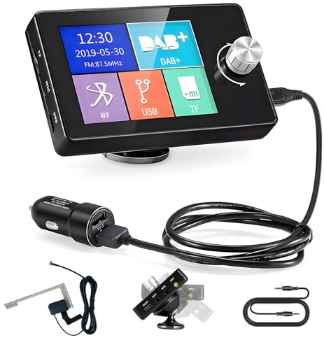 Inefala Dab+ Adaptador para Radio de Coche, Pantalla LCD Colorida de 2,8 Pulgadas con Manos Libres Bluetooth, transmisor Dab, transmisor FM, AUX in/out, TF Card Music Play, Cargador de Coche