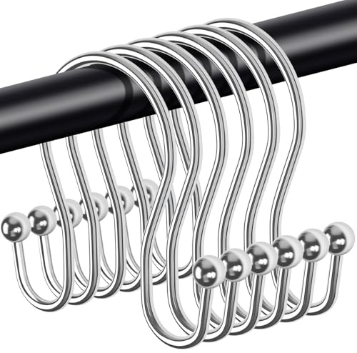 Caianwin 12 Stück Duschvorhang Haken, Edelstahl Gardinenhaken Doppelhaken 40 mm Innendurchmesser Gardinenringe für Duschvorhangstange, Vorhänge(Silber)