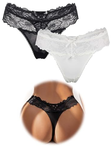 sunshinelady Perizoma da donna String Tanga in pizzo Mutandine da donna Intimo Sexy Slip Hipster Panty String Mutande Traspiranti Morbide Comode Taglie Forti Lingerie Mutandine in pizzo, XL-XXL