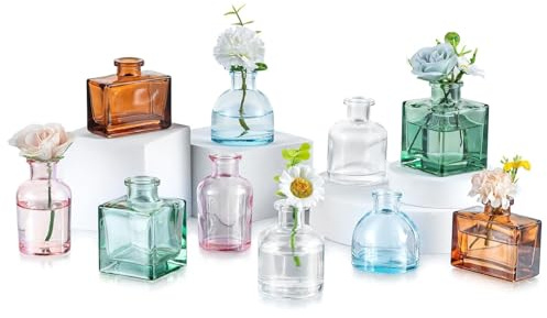Glasseam Mini knoppvaser för bordsdekoration, färgat glas blomvas | 10 st, för blommor med en stjälk, liten bukett, vardagsrum, kontor, kök, matbord, fönster, hylla, heminredning