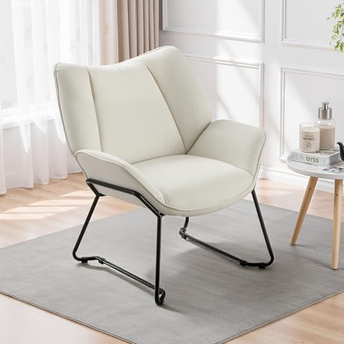 GGK Möbel Loungesessel mit ergonomischer Rückenlehne & Metallbeine bis 160 kg belastbar atmungsaktiver Schwammbezug Sessel Wohnzimmer aus Leinen Ohrensessel für Schlafzimmer beige