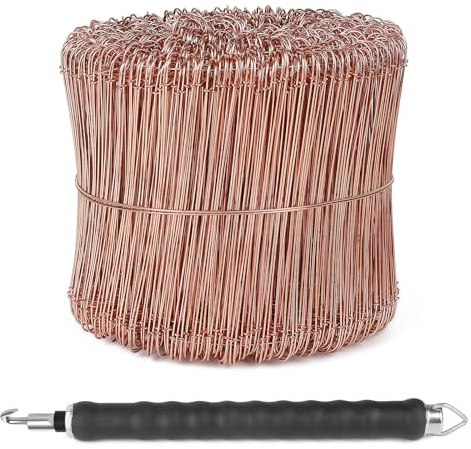 CPROSP Ligature Fer a Beton Cuivré (1000pcs) avec Torsadeuse, Ligatures à Boucle 120mm et Ligatureuse 30cm, Torsadeuse fil de fer pour Lier les Armatures, Construction de Clôtures et Fleuristerie