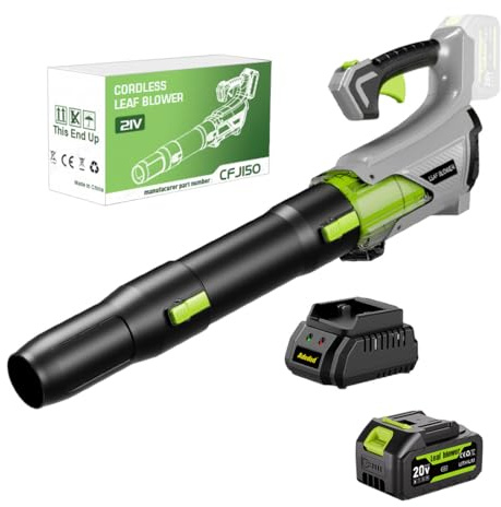 Adedad Akku-Laubbläser 850m³/h Stufenloser Geschwindigkeitsregler 21 V elektrischer Laubbläser mit 4000mAh Akku und Ladegerät, 220km/h Leichter Akku Gebläse für Rasenpflege, Garten, Dächer