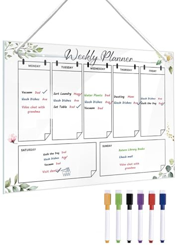 FxaumsGxuk Klar akrylkalender planeringstavla, 30 x 20 cm hängande akryl raderbar anslagstavla, veckovis akryltorra brädor, veckoplanerare klar för arbete, skola, måltid och fitnessplanering