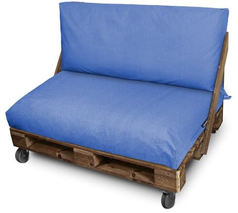 HAPPERS Cojín para Palets Toldotex Impermeable Azul Set: Asiento 120x80x20 (Liso) + Respaldo 120x45x20 (Liso)