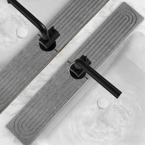 AOOHA Alfombrilla De Grifo para Fregadero De Cocina,60x10 cm Protector Mueble Fregadero De Diatomita, Alfombrilla De Piedra para Fregadero,Almohadilla De Secado De Agua para Cocina, Baño,Gris Oscuro