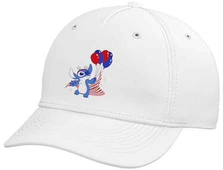 Disney Stitch with Balloons Americana 4th of July USA 250th Adjustable Printed Baseball Hat, White