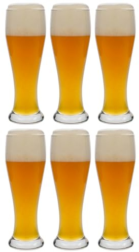 Flaschenland Juego de 6 vasos de cerveza de trigo, 500 ml, de cristal transparente