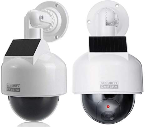 Lot de 2 caméras factice de Surveillance solaires Professionnelles Speed Dome - avec Objectif, câble et LED Clignotantes