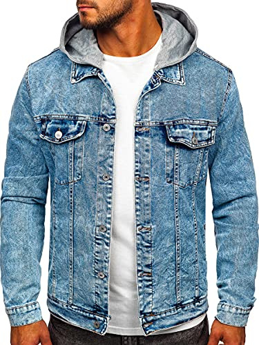 BOLF Hombre Chaqueta Vaquera Cierre de Botones Algodón Denim Entretiempo Jeans Cazadora Plumas Jacket Sweater Chaqueta de algodón Ocio Estilo Diario HY958 Azul Oscuro L [4D4]