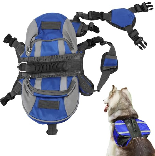 Cyrank Doggy Backpack Harnais, Sacoche De Selle Sac À Dos pour Chien Doggy Camping Saddle Bag avec Ruban Réfléchissant Sac De Voyage Équipement De Randonnée pour Petits Moyens Et Grands Chiens(S) ﻿