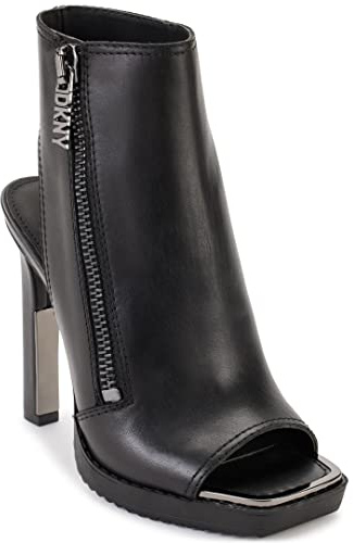 DKNY Womens Open Toe Rubber Sole Heeled Sandal Bootie, Black, 6.5