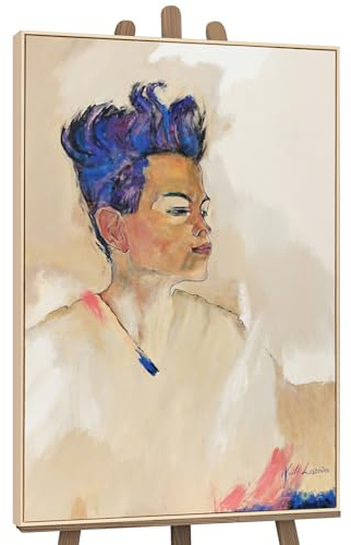 YS Enmarcado Pintura hecha a mano Shile Cuadro pintado en acrílico abstracta la figura del tipo del pelo azul Decoración del hogar 120x80 cm