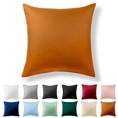 Alreya Renforcé Kissenbezug 40 x 40 cm - 100% Baumwolle mit Reißverschluss, Superweicher Kopfkissenbezug 40x40, Kissenhülle, Cinnamon Brown Zimtbraun, nur Kissenbezug