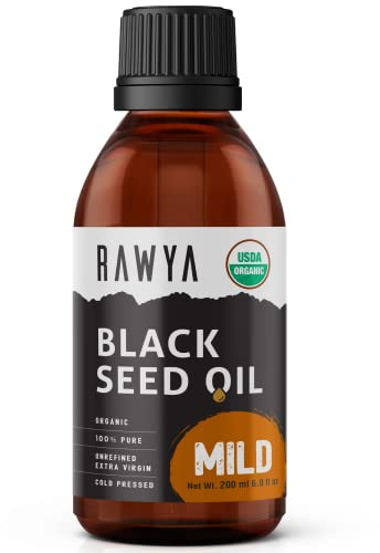 Rawya Black Seed Oil Organic Cold Pressed, 100 ml, Extra Strong Taste, High TQ, Unfiltered, Glass Bottle. Great for Skin, Hair, Health Boost, Balaayah Black Gram Oil