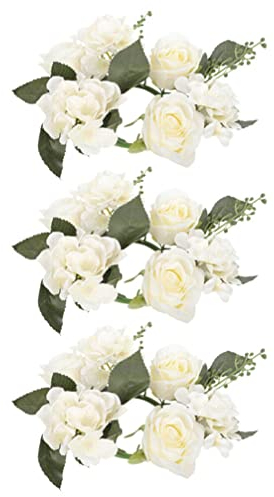 CLISPEED Kerzenkranz 3 Stücke Kerzenring für Stabkerzen Rosen Kerzenkranz Blumekranz Dekokranz Rosenköpfen Kranz Anhänger für Ostern Hochzeit Valentinstag Mittelstücke Tischdeko Weiß