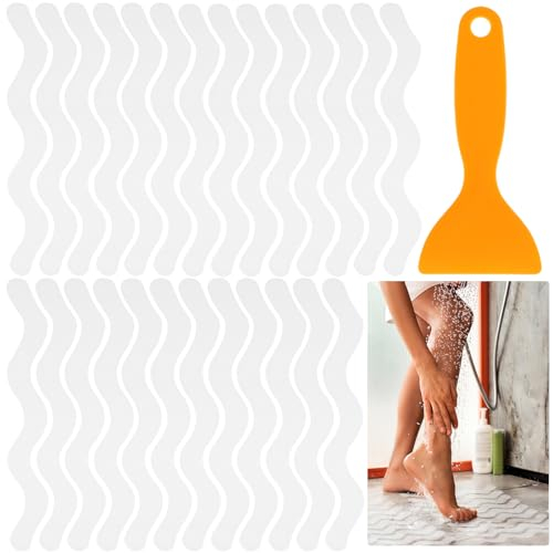 Ouligay 28Pcs Non Slip Shower Stickers Anti Slip Bath Stickers Transparent Adhesive Non-Slip Bathtub Sticker with Scraper for Bath Tub Shower