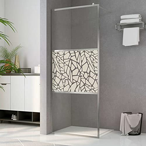 Homgoday Parete doccia in vetro ESG con motivo a pietra, 80 x 195 cm, per vasca da bagno, parete divisoria, parete divisoria