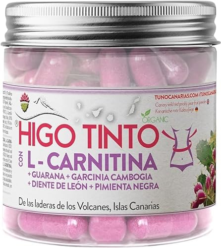 HIGO TINTO di Tuno Canarias con L‑Carnitina. Potente Brucia Grassi Bio – Migliora Energia, Resistenza e Performance (90 Capsule), Integratore di Origine Naturale, Complemento Vegano