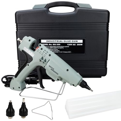 IDL Packaging GG-300 Industrial 300W Hot Glue Gun with 10 pcs Glue Sticks - 1/2 x 10 Full-Size Glue Sticks - Hot Glue Gun Kit for Variety of Surfaces: Foam, Vinyl, Leather, or Upholstery